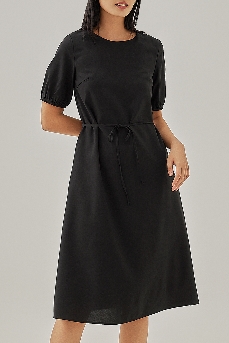 Korra Ribbon Tie Dress in Black