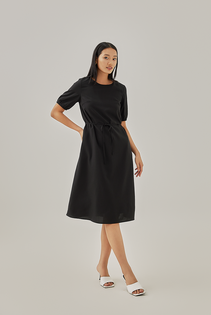 Korra Ribbon Tie Dress in Black