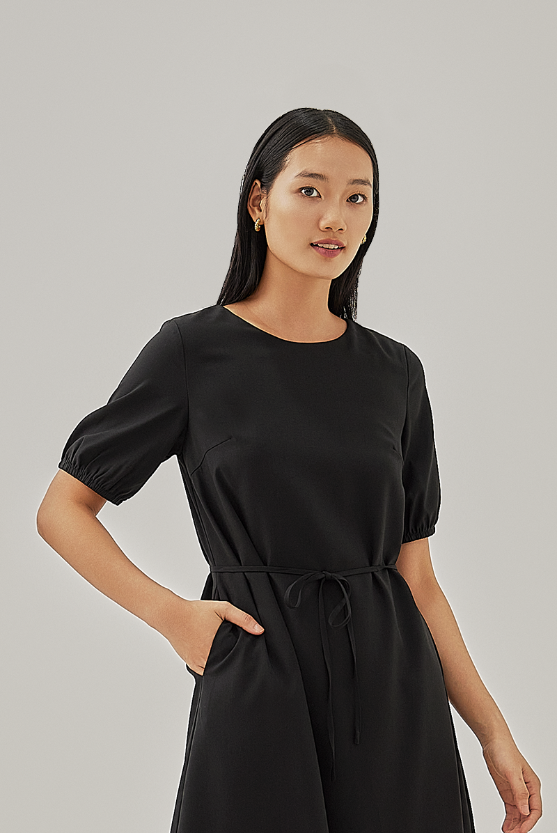 Korra Ribbon Tie Dress in Black