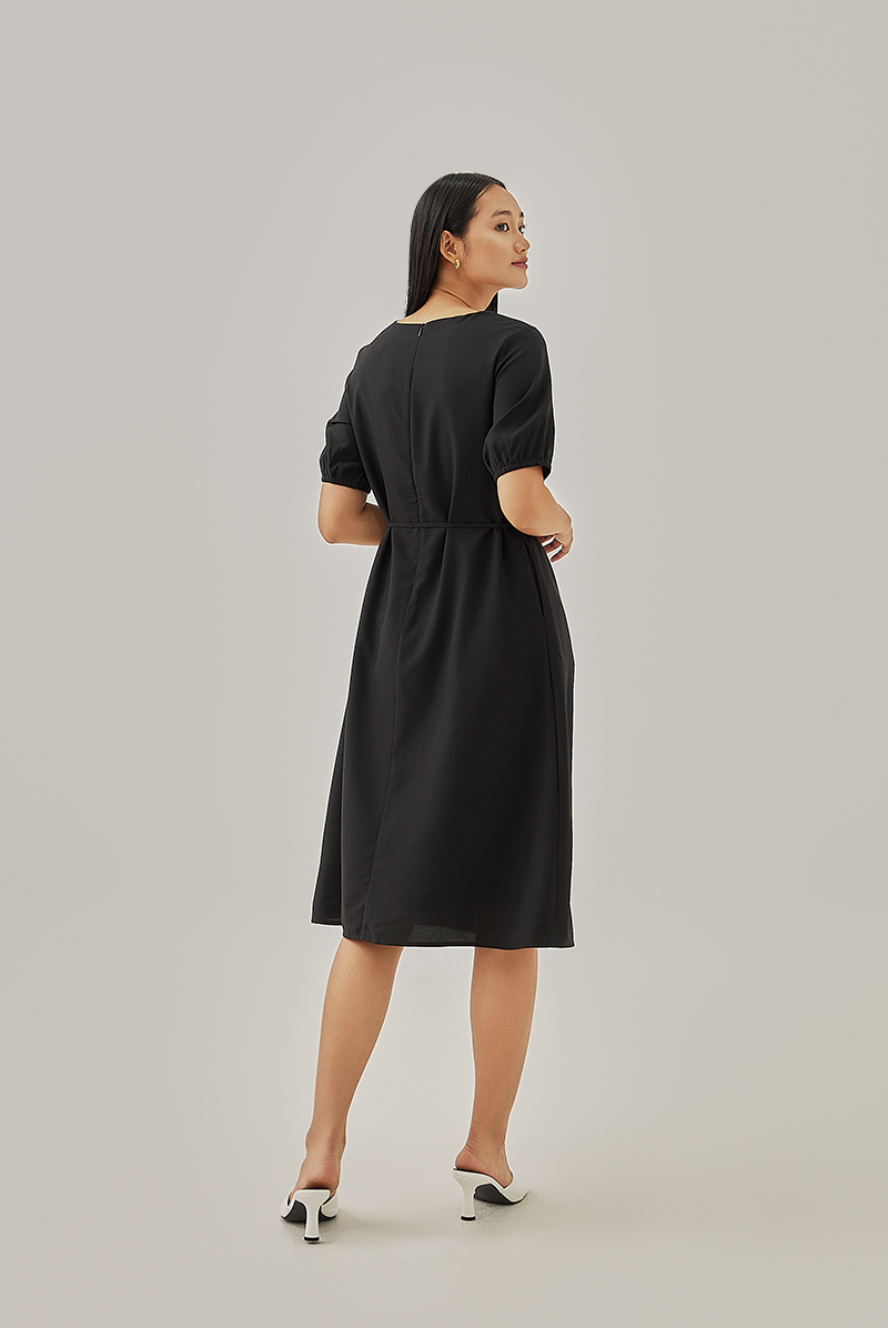 Korra Ribbon Tie Dress in Black