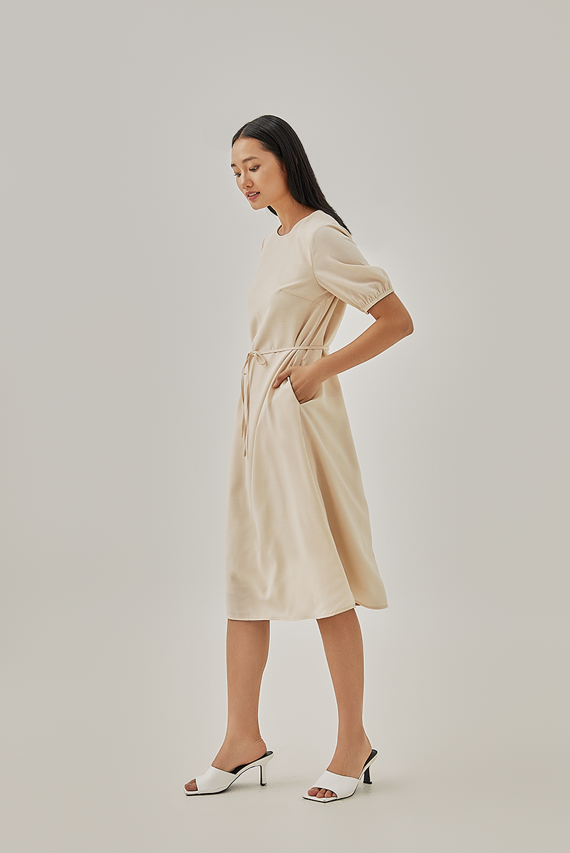 Korra Ribbon Tie Dress in Oat