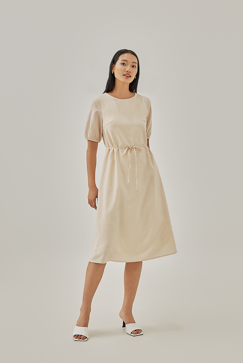 Korra Ribbon Tie Dress in Oat