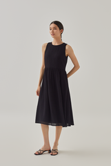Terra Textured Sleeveless Halter Dress in Black