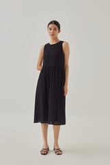Terra Textured Sleeveless Halter Dress in Black