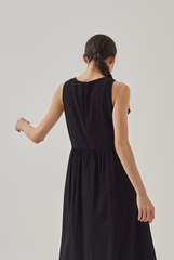 Terra Textured Sleeveless Halter Dress in Black