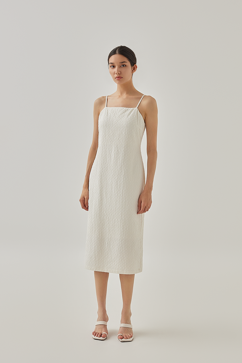 Zoey Textured Slip Dress in Cream