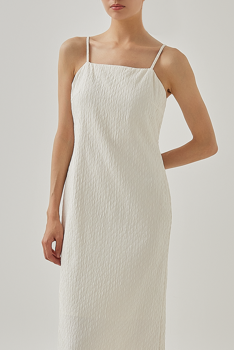 Zoey Textured Slip Dress in Cream