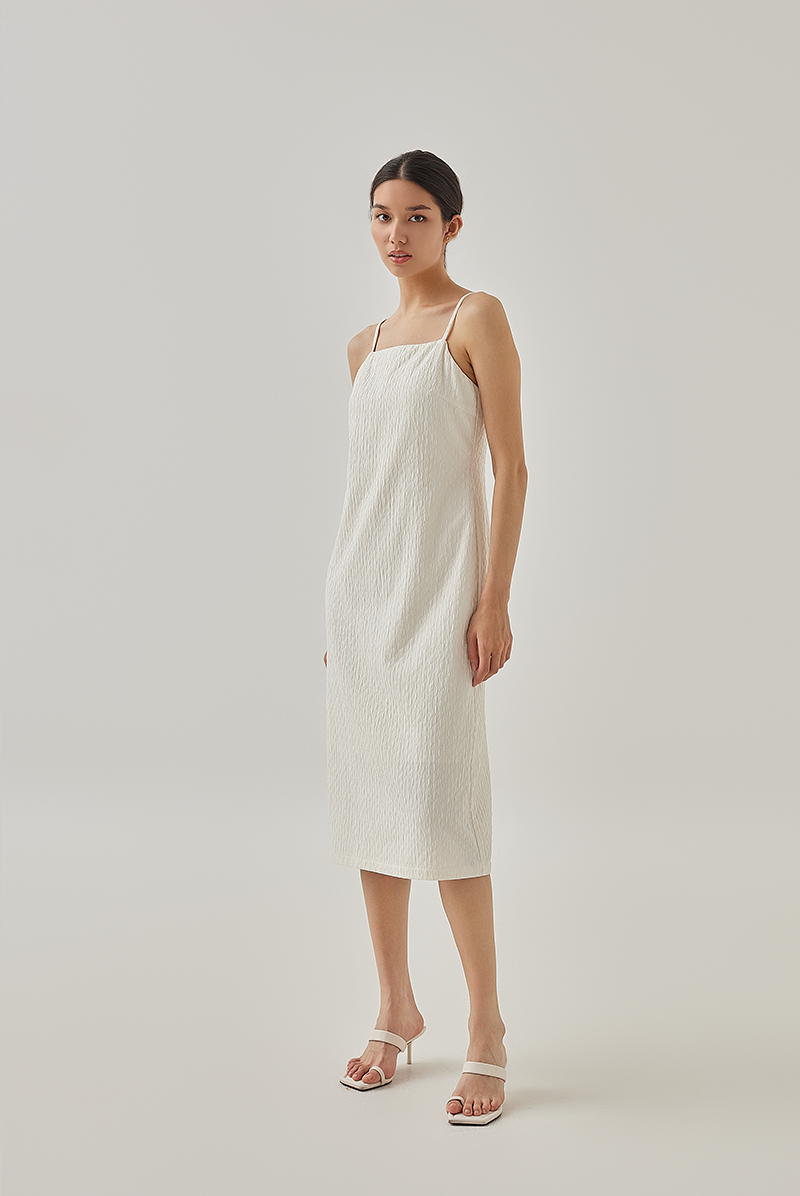 Zoey Textured Slip Dress in Cream