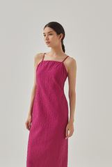 Zoey Textured Slip Dress in Dark Pink