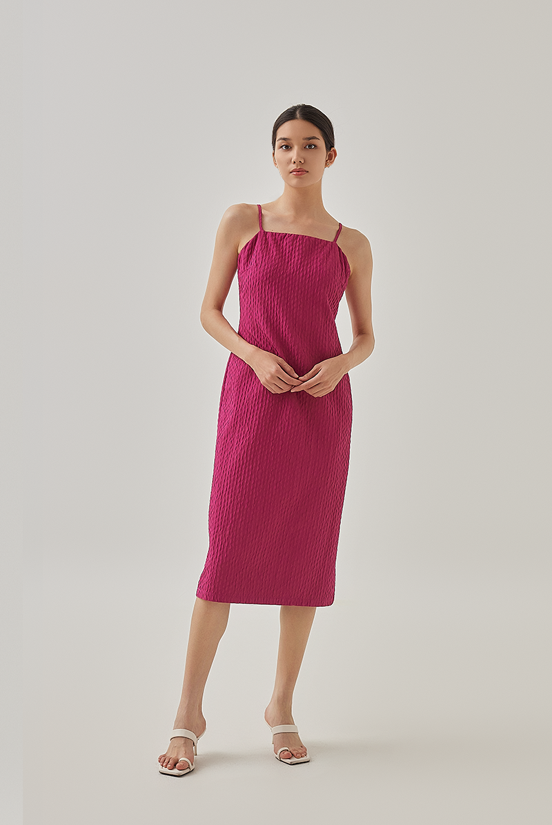 Zoey Textured Slip Dress in Dark Pink