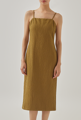 Zoey Textured Slip Dress in Olive