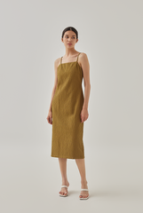 Zoey Textured Slip Dress in Olive