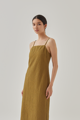 Zoey Textured Slip Dress in Olive