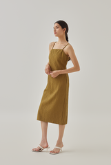 Zoey Textured Slip Dress in Olive
