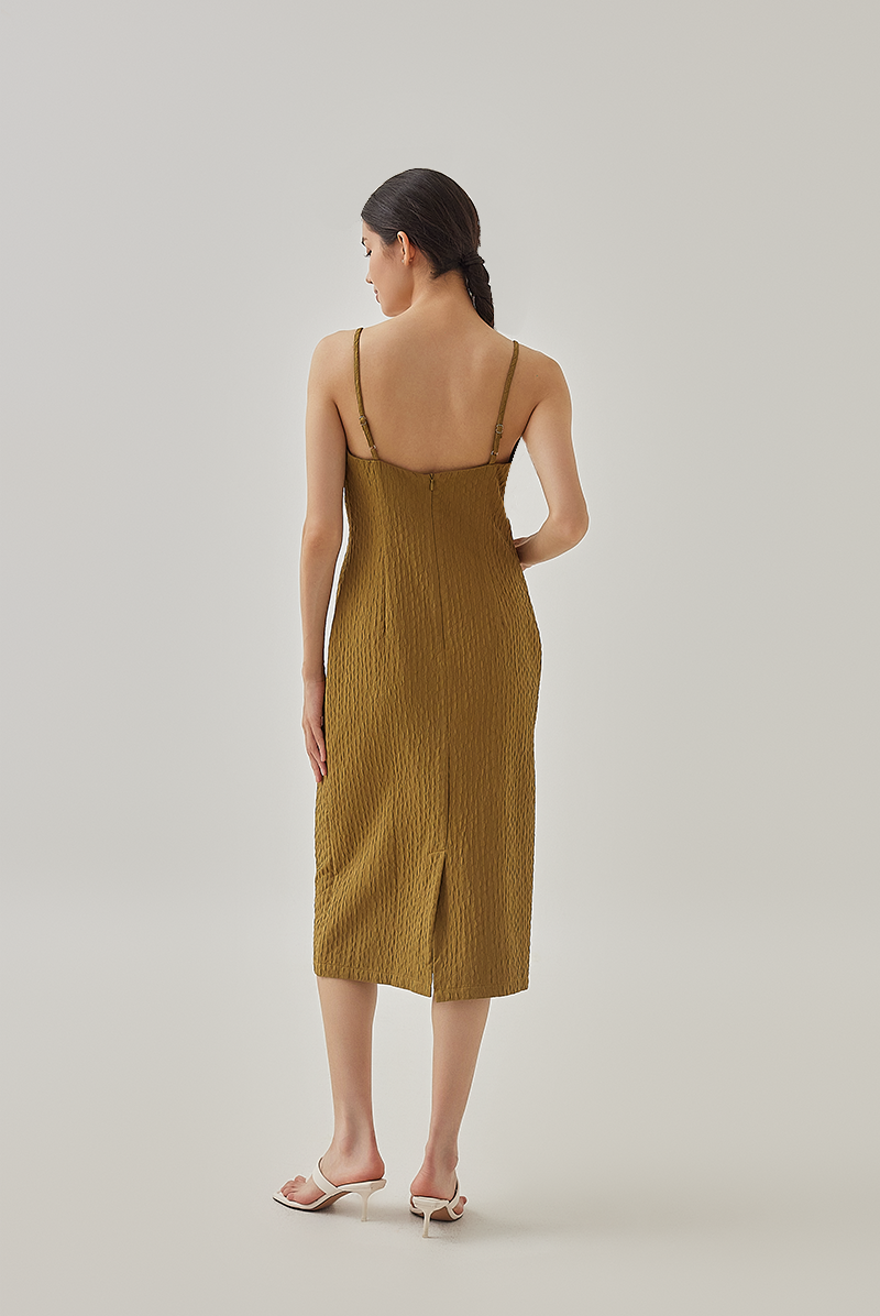 Zoey Textured Slip Dress in Olive