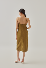 Zoey Textured Slip Dress in Olive