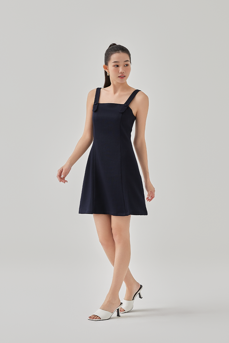 Azura Button Strap Dress in Navy Blue