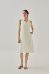 Mille Tweed V-Neck Flowy Dress in Cream