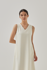 Mille Tweed V-Neck Flowy Dress in Cream