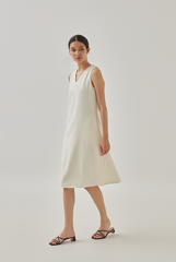 Mille Tweed V-Neck Flowy Dress in Cream