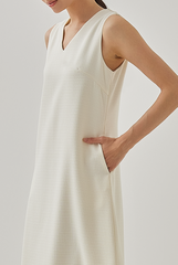 Mille Tweed V-Neck Flowy Dress in Cream