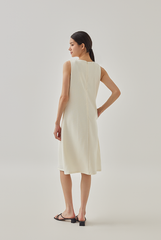 Mille Tweed V-Neck Flowy Dress in Cream