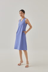Mille Tweed V-Neck Flowy Dress in Periwinkle