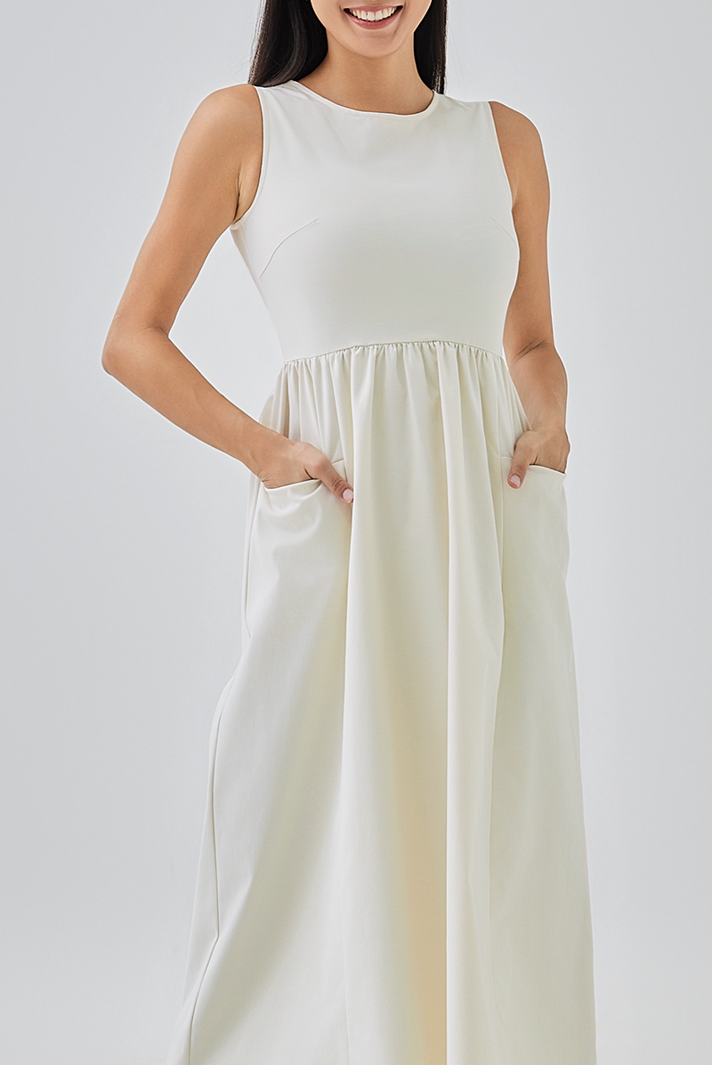 Polly A-line Midi Dress in Rice