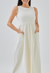 Polly A-line Midi Dress in Rice
