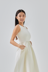 Polly A-line Midi Dress in Rice