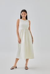 Polly A-line Midi Dress in Rice