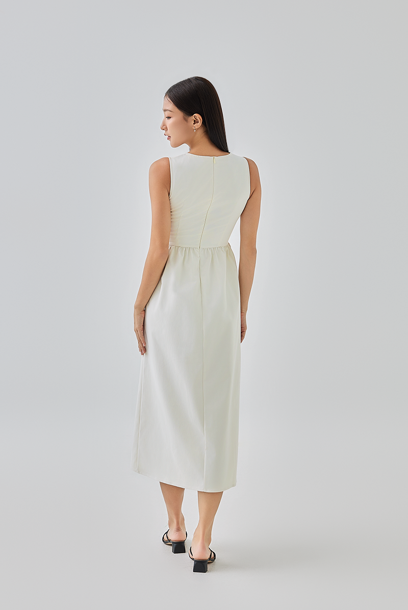 Polly A-line Midi Dress in Rice