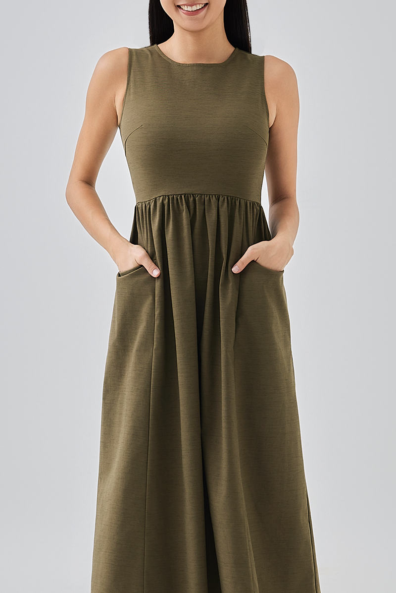 Polly A-line Midi Dress in Seaweed
