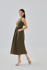Polly A-line Midi Dress in Seaweed