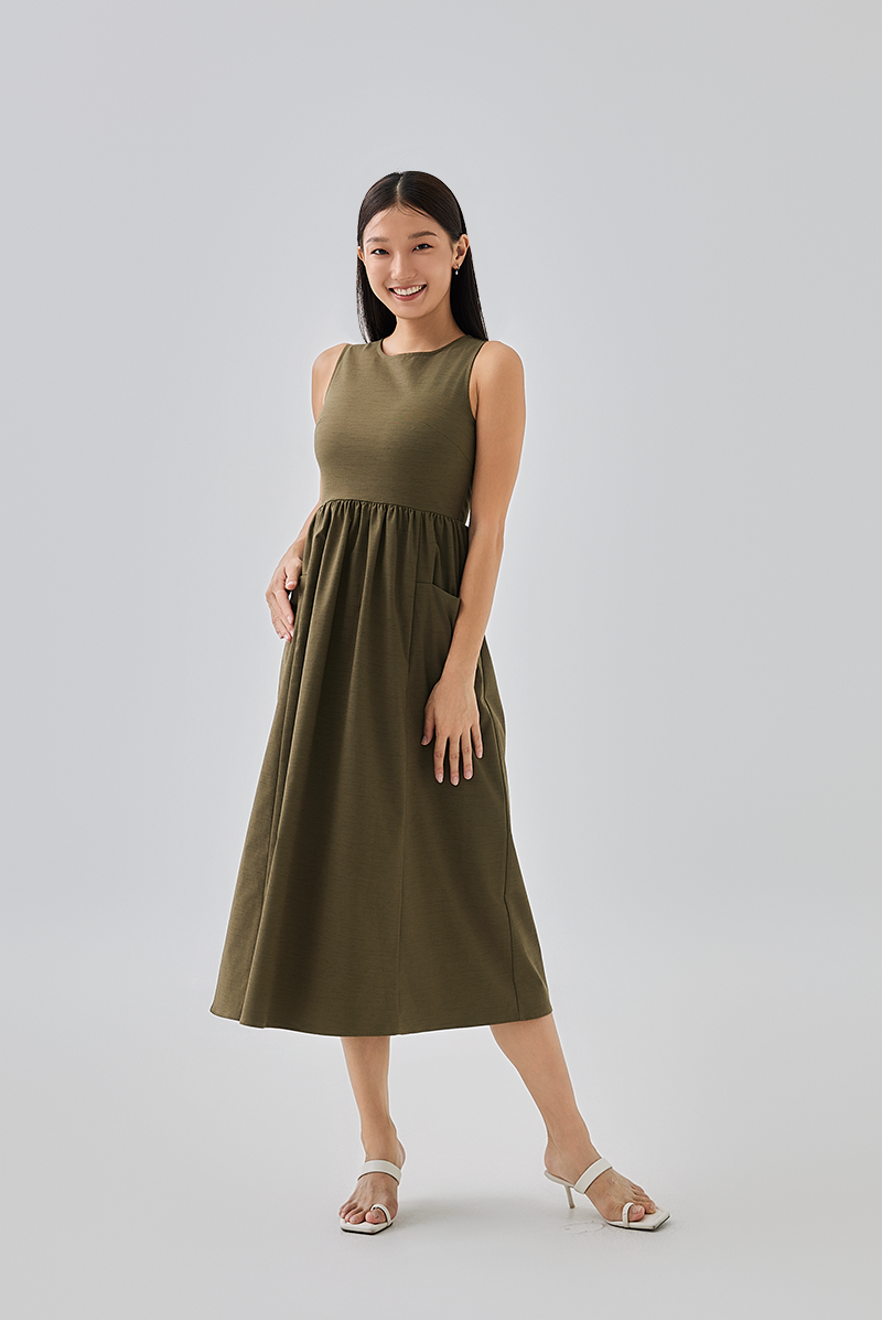 Polly A-line Midi Dress in Seaweed