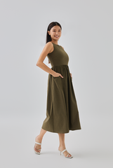 Polly A-line Midi Dress in Seaweed