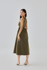 Polly A-line Midi Dress in Seaweed