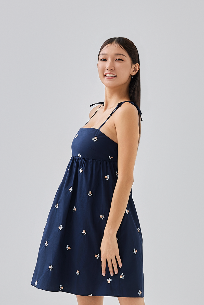 Jezabelle Floral Babydoll Dress in Navy blue