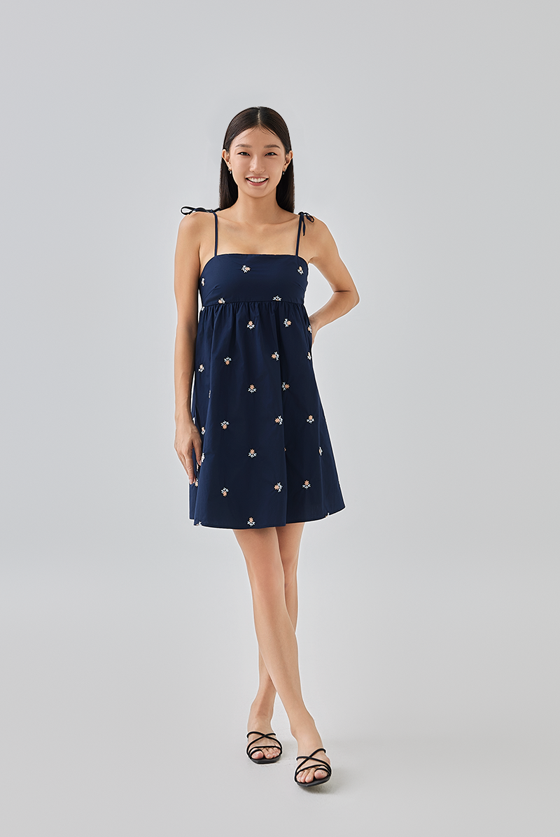 Jezabelle Floral Babydoll Dress in Navy blue