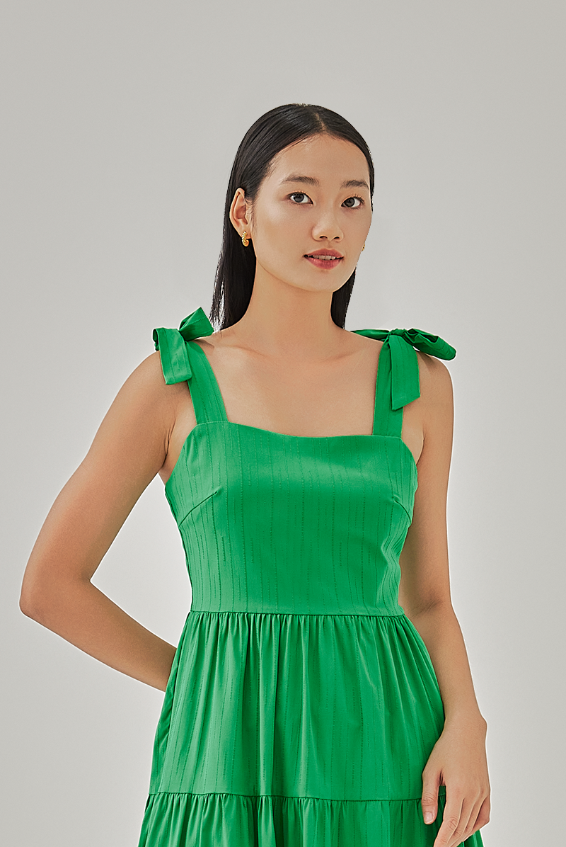 Averie Tri-Tiered Midi Dress in Green