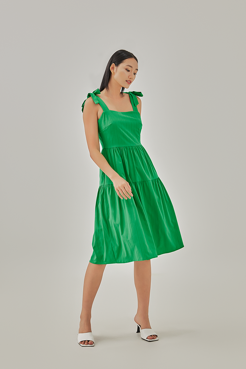 Averie Tri-Tiered Midi Dress in Green