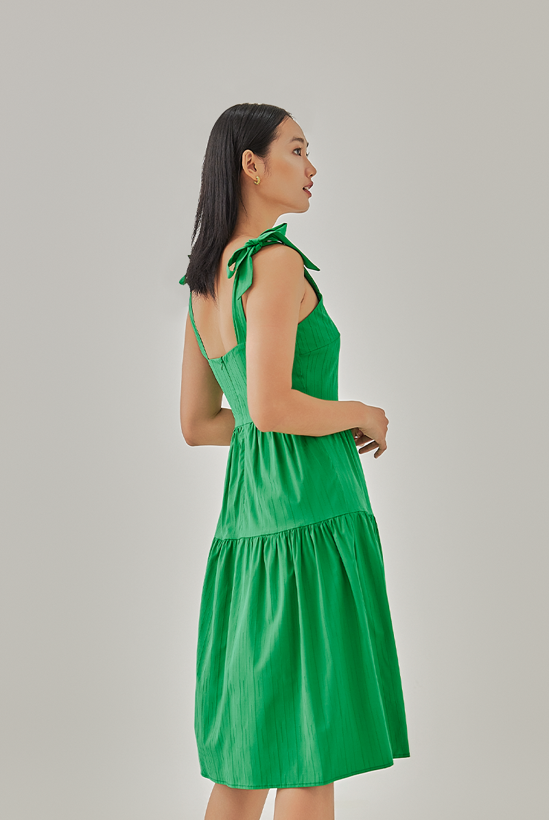 Averie Tri-Tiered Midi Dress in Green
