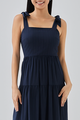 Averie Tri-Tiered Midi Dress in Navy Blue