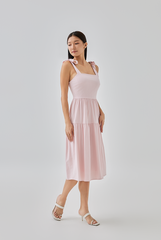 Averie Tri-Tiered Midi Dress in Rose