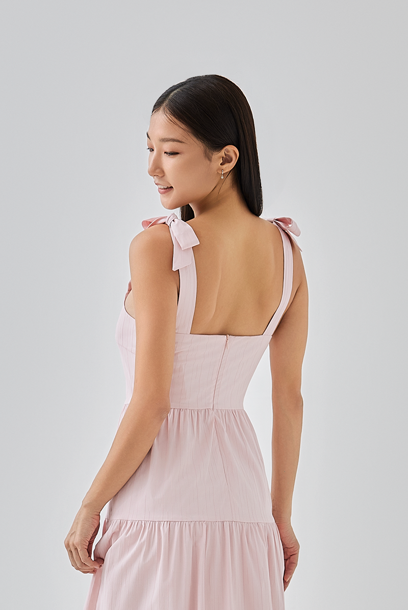 Averie Tri-Tiered Midi Dress in Rose