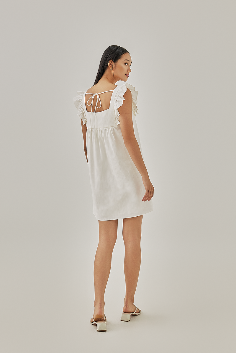 Wynn Ruffled Dress in White 