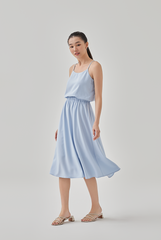 Clementine Blouson Midi Dress in Light Blue