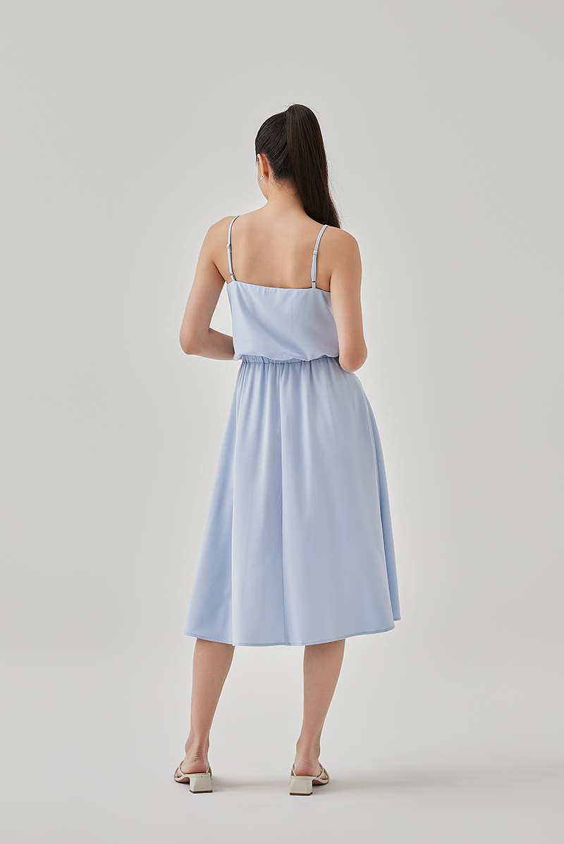 Clementine Blouson Midi Dress in Light Blue
