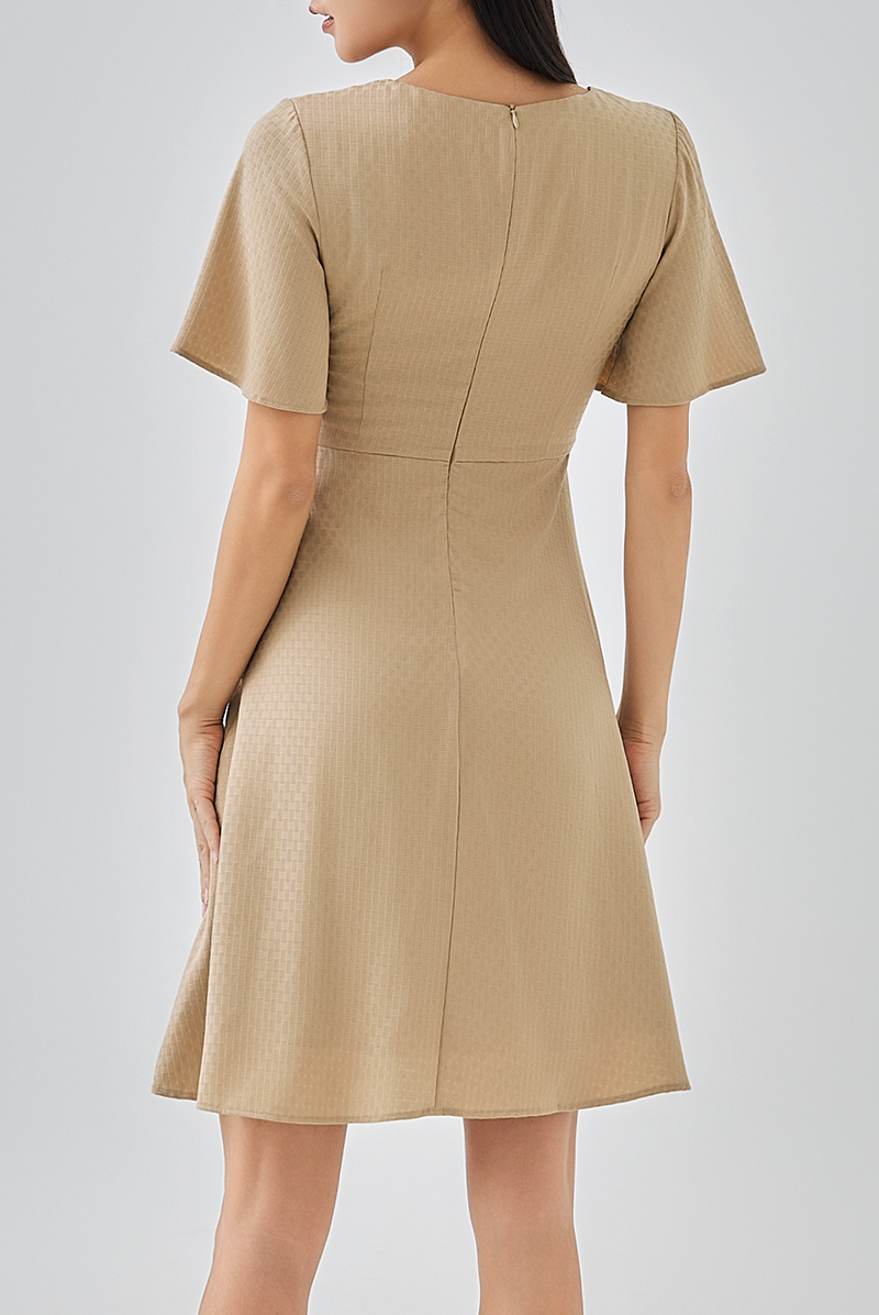 Linda Flared Sleeves Dress in Khaki