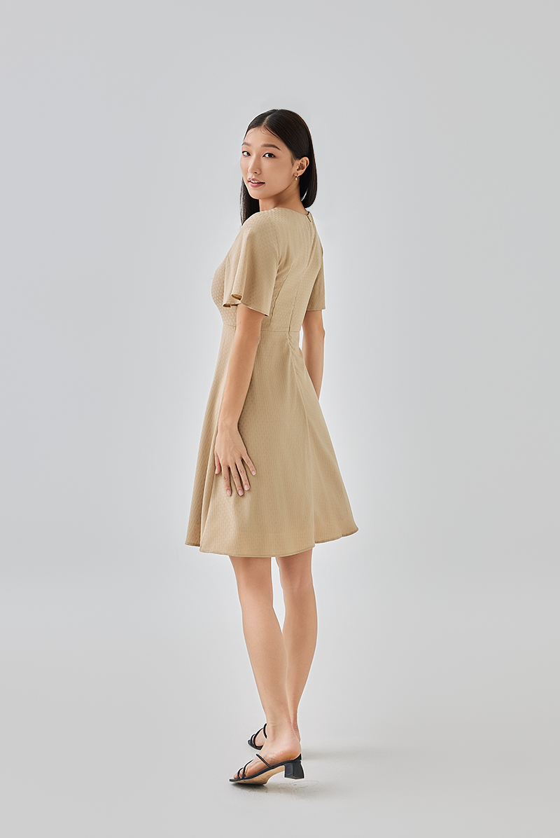 Linda Flared Sleeves Dress in Khaki